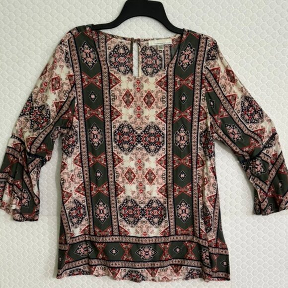 Women’s Fourteenth Place Multicolor Geometric Print 3/4 Sleeve Blouse Size M EUC - Picture 5 of 7